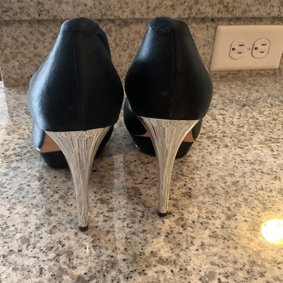 ABS Black Satin Platform Heels - Picture 2 of 6